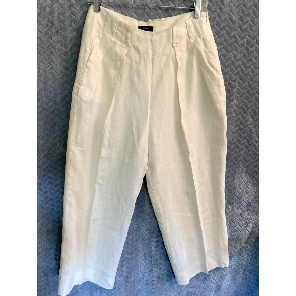 J Crew 100% Linen Ivory Pant Sz 6 Wide leg Classic Relaxed Resort Relaxed Shore